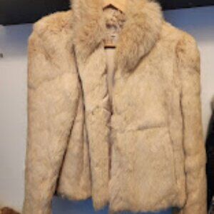 VTG Cream Rabbit Coat Women's Size M 100% Rabbit Fur